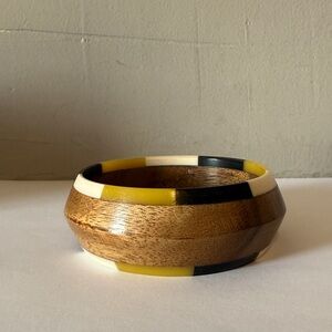 Wooden Bangle with Yellow and Black Accents